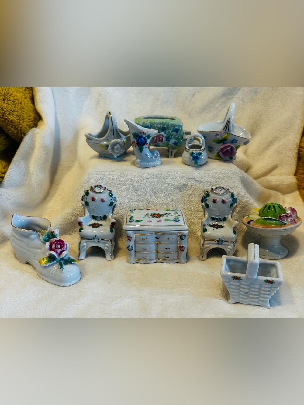 Occupied Japan Lot of 11 Mini Decorative Porcelain Ceramic Figurine Doll House